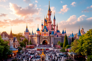 Besucher vor dem Schloss in Disneyland Paris – Anreise mit CONTINENTBUS Busreise